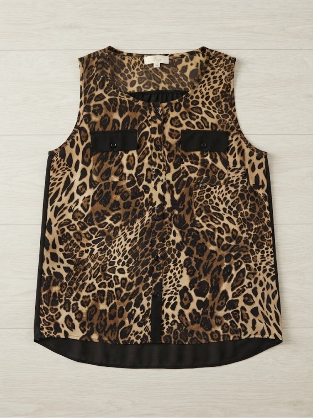 Sheer button up Sleeveless Leopard Print Blouse - Brown